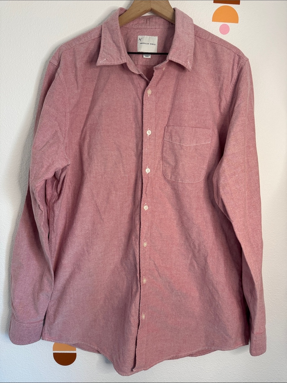 American Eagle Outfitters Long-Sleeve Dusty Rose Button-Down Shirt N0259